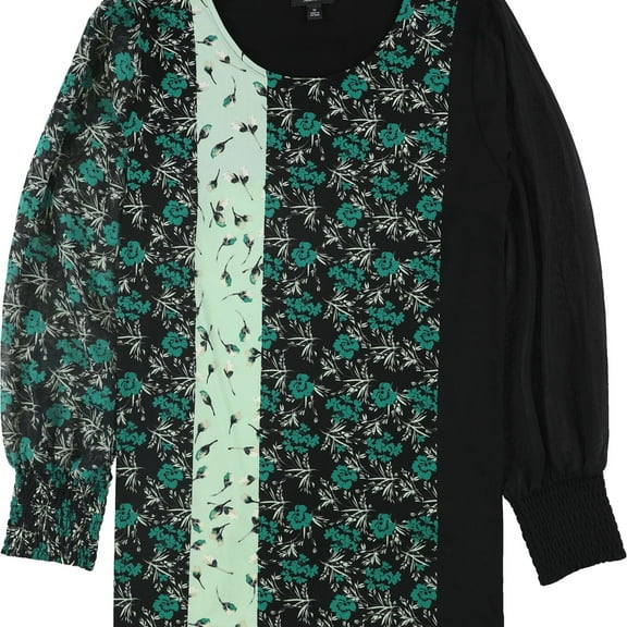 Alfani Womens Mixed Print Pullover Blouse, Green, Plus Size, 1X