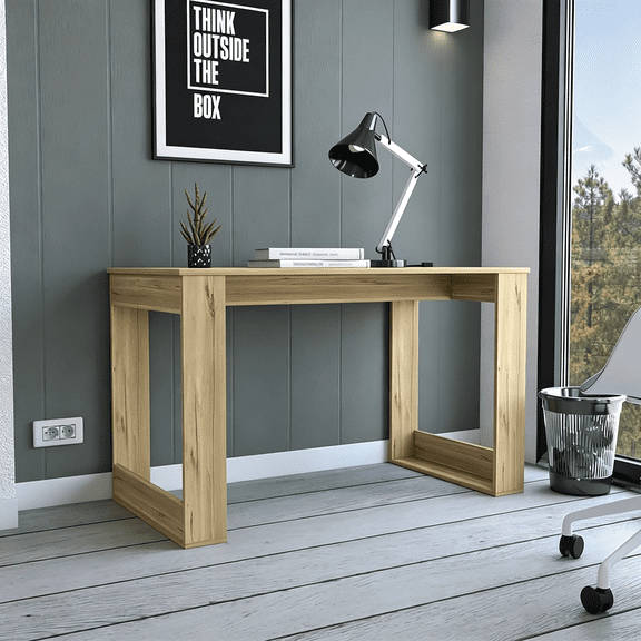Asteroutdoor Computer Desk Albion, Light Oak Finish, 47.2 in Wide Worksurface, 23.6 in Deep, 24.1 in Legroom, Particle Board