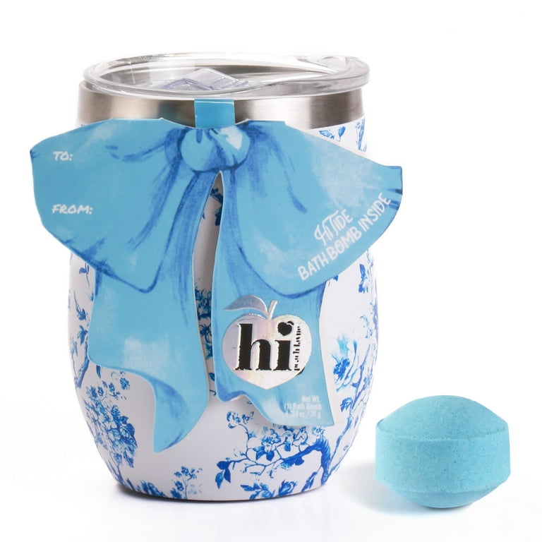 Hi Peach Layne 11.5 oz Blue Toile Wine Tumbler with 30g Hi Tide