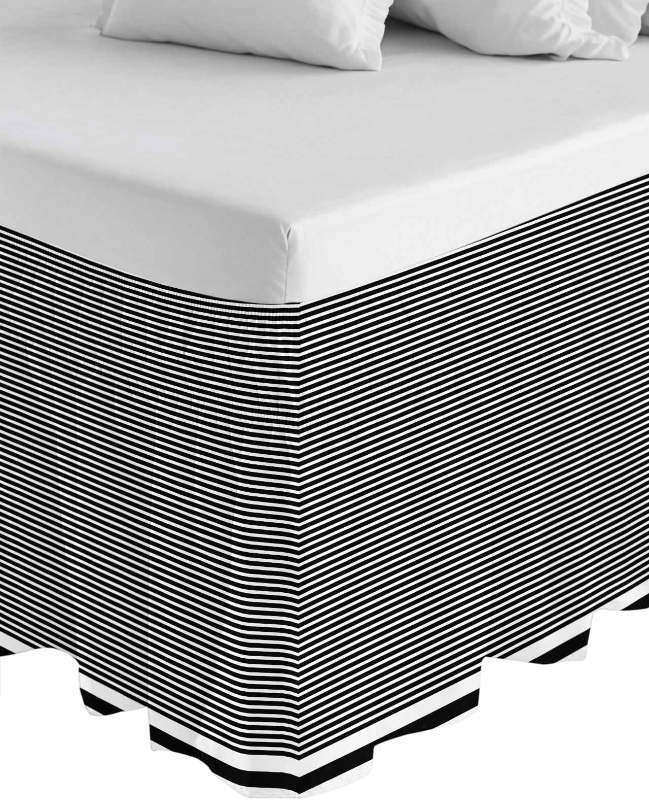 Farmhouse Black White Striped Bed Skirt King Size, Modern Stripes Wrap Around Bed Skirting with Adjustable Elastic Strap, Dust Ruffled Pleated Bedskirts 18 Inch Drop for Bedroom King Beds