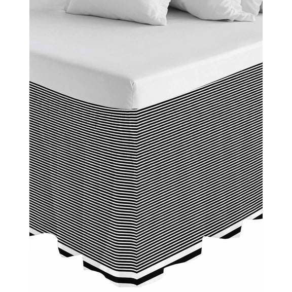 Farmhouse Black White Striped Wrap Around Bed Skirts for California King Bed 16" Drop,Bed Skirt with Adjustable Elastic Belt Dust Ruffle Bed Valance for Bedroom Hotel Modern Stripes Bed Frame Cover