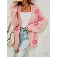 thumbnail image 4 of Caoirhny Women Fashion Wild Cardigan Flower Decor Lantern Long Sleeve Knitted Sweater Coat Autumn Winter Open Front Outerwear, 4 of 9