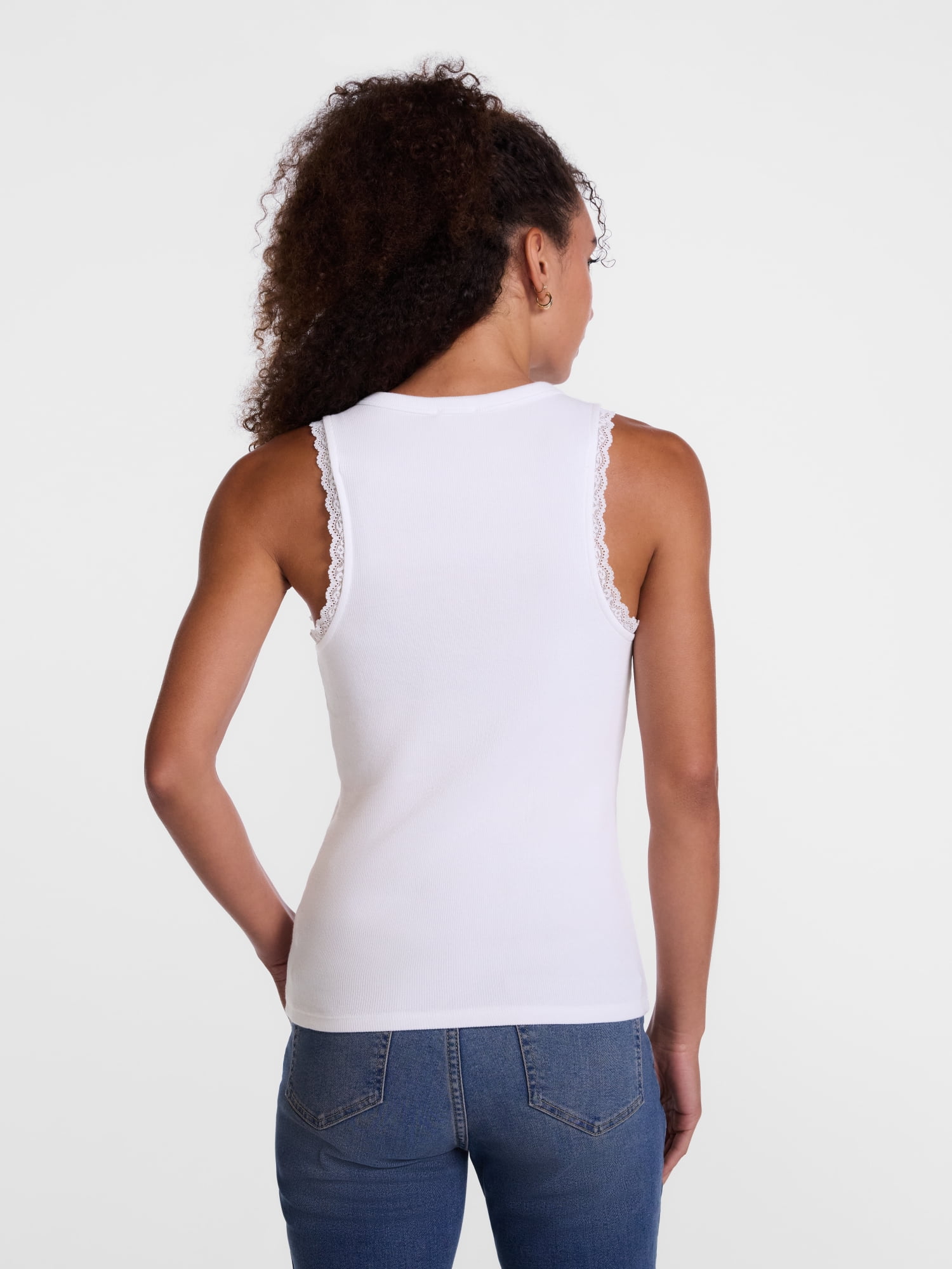 Scenario Women's Ribbed Tank Top with Lace Trim, Sizes XS-XXXL