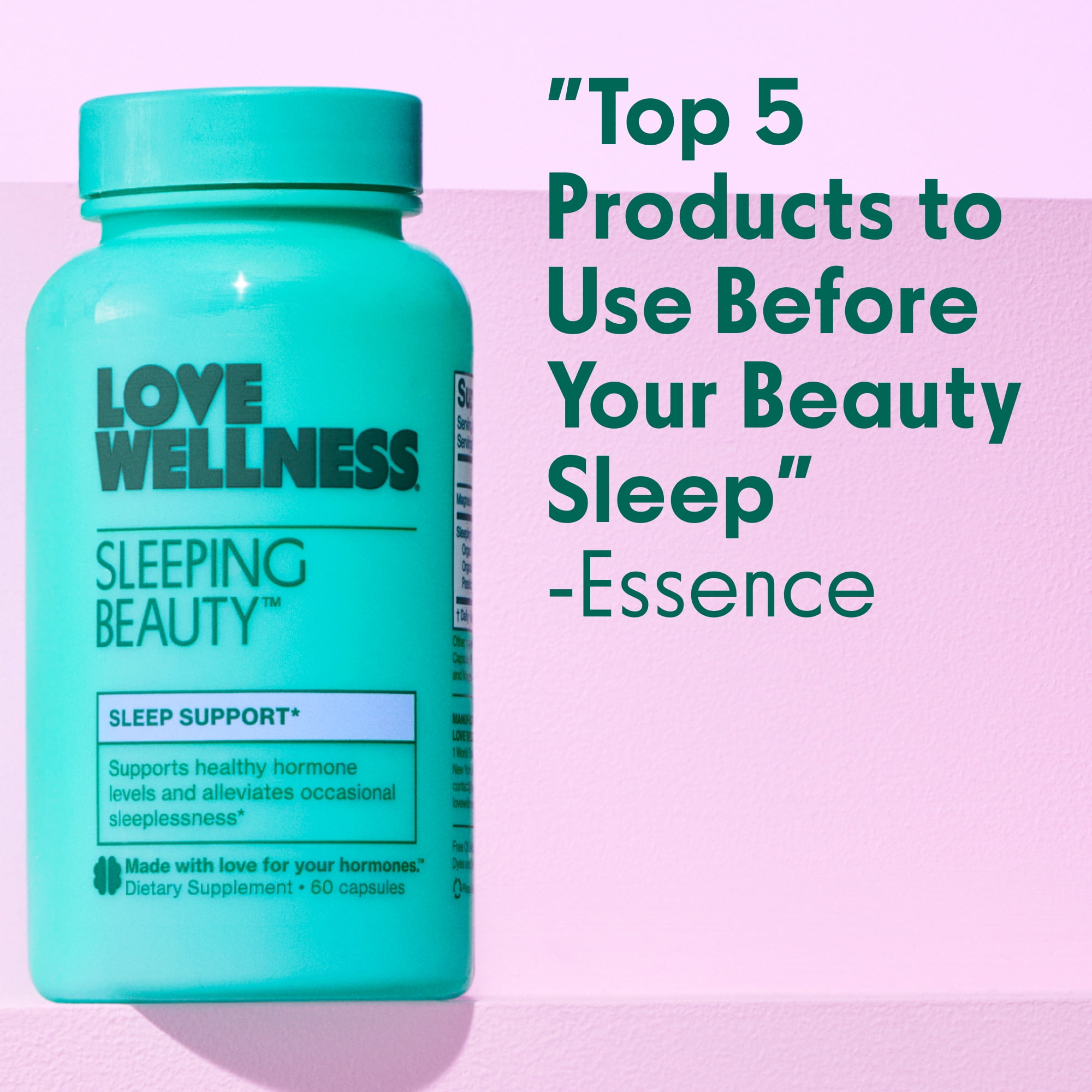Love Wellness Sleeping Beauty, Sleep Support, with Melatonin, Magnesium & L-Theanine, 60 Count Sleep Aid