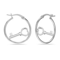 LeCalla 925 Sterling Silver Jewelry Light-Weight Inspirational Heart Key Love Hoop Earrings for Women and Teen 20MM