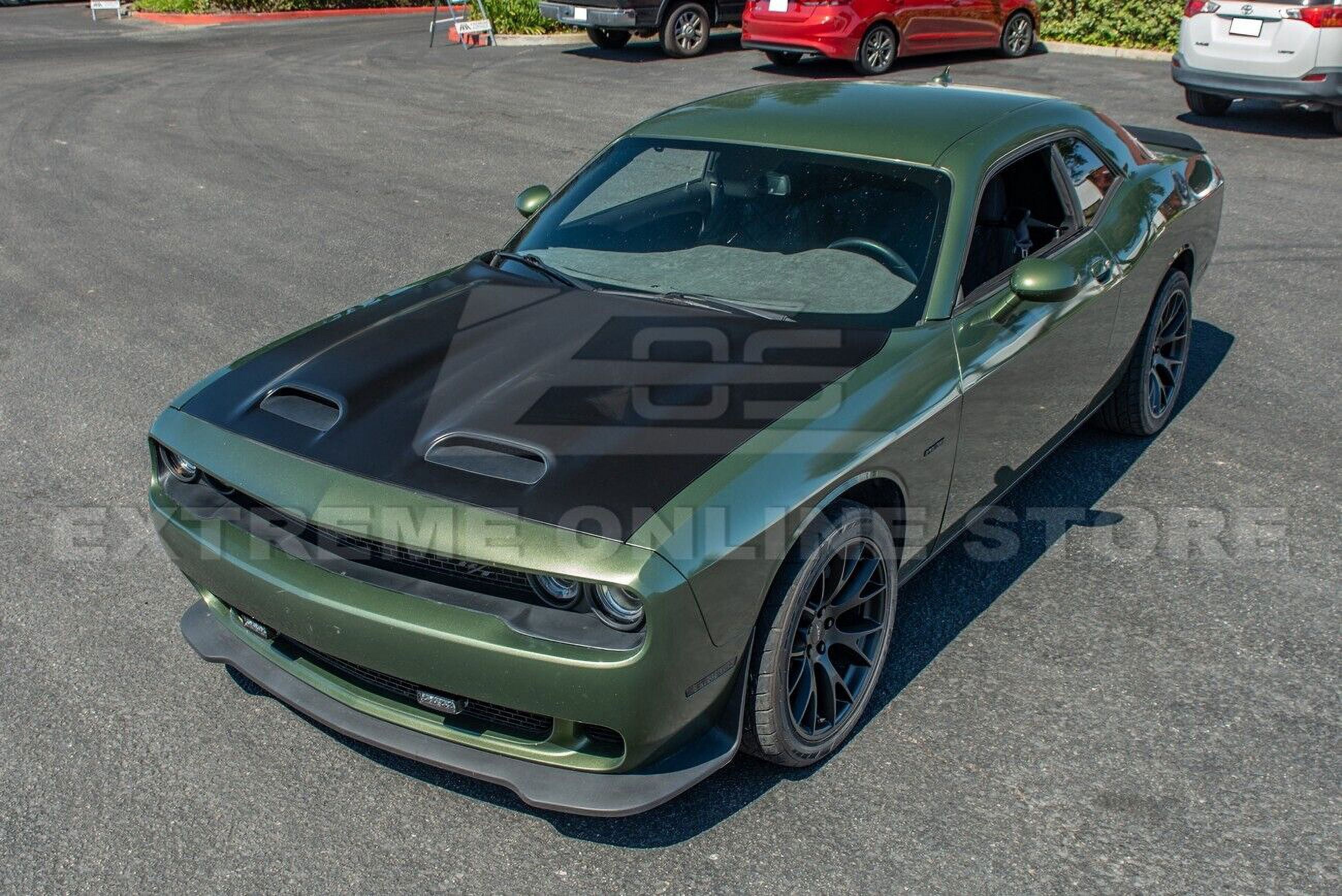 Replacement For 2008-Present Dodge Challenger Models | SRT Hellcat Redeye Style Aluminum - Primed Black Replacement Front Air Vented Scoop Hood Cover HOOD-711-ALUMINUM