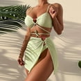 thumbnail image 1 of Traje de baño de 2 piezas para mujer, trajes de baño para mujer, bikini liso con tirantes y abertura en V, conjunto de traje de baño de tres piezas para mujer, 1 of 7