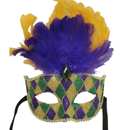 Gold Venetian Feather Mask - FEATHERED MARDI GRAS MASK - Party Masks - VENETIAN