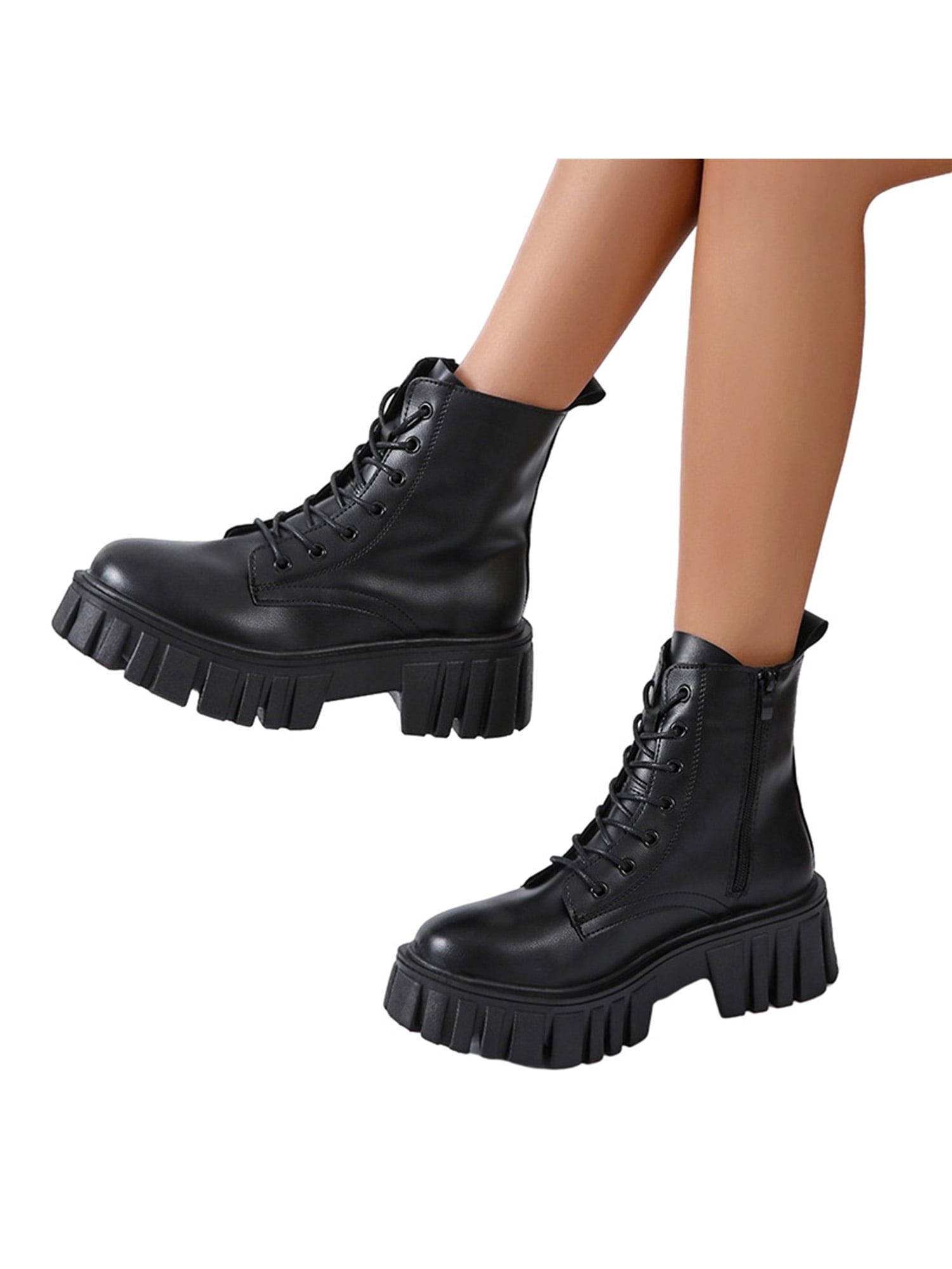 NEW Casual Women's High Heel Round Toe Ankle Knight Boots Lace Up Shoes Size 