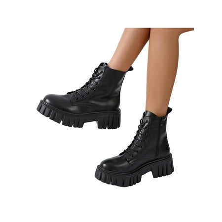 

Kesitin Women Ladies Ankle Boots Platform Chunky Heel Lace-Up Bootie With Zipper