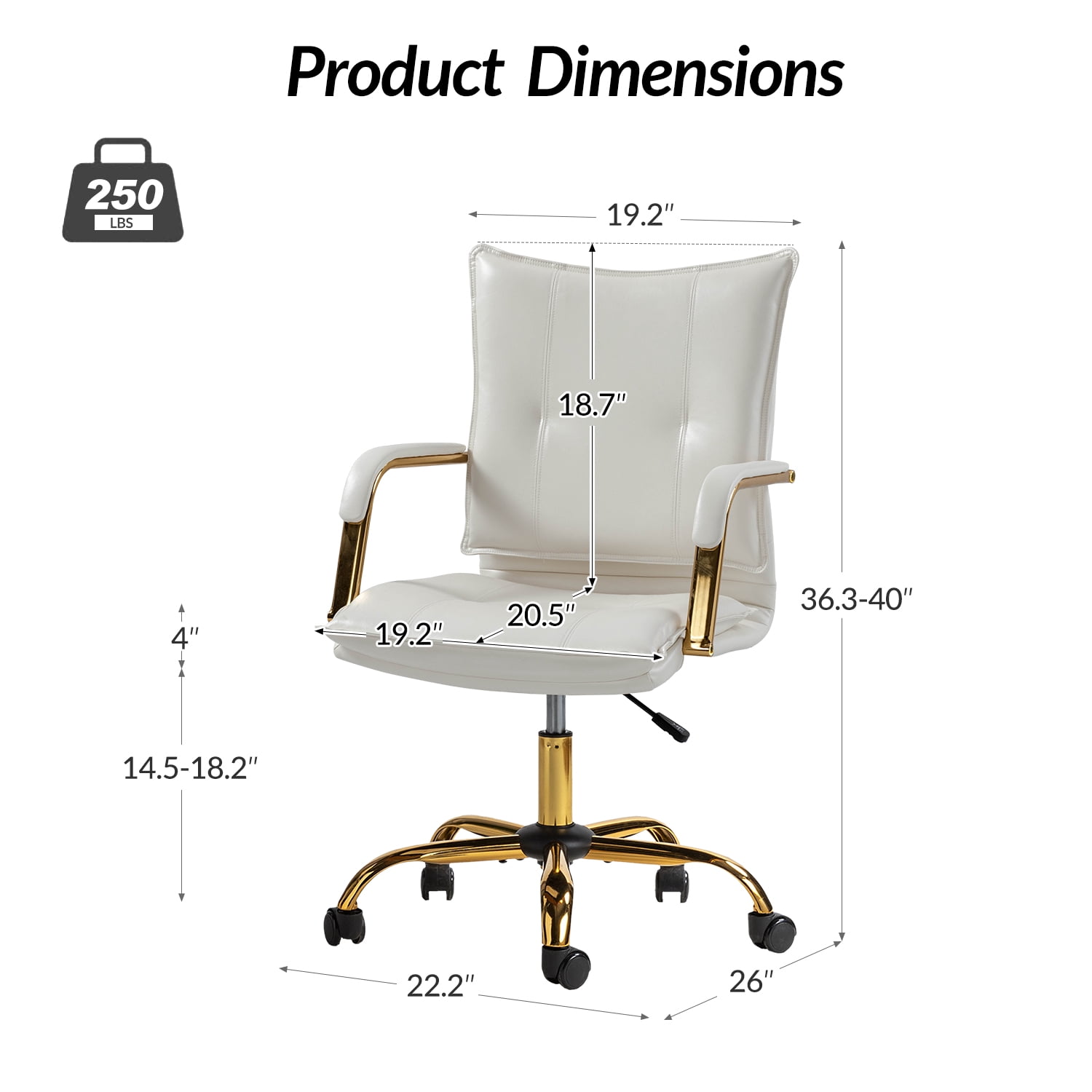Tina's Home Luxury Faux Leather Office Chair with Golden Accents, Adjustable Swivel Ergonomic Desk Chair for Executive Comfort and Style White