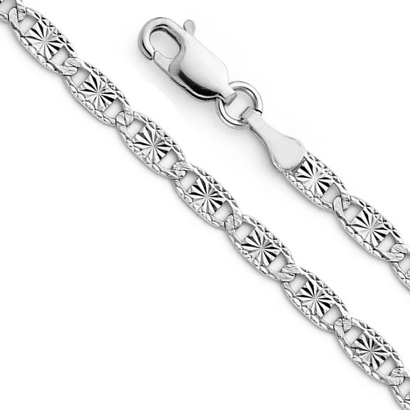 Ioka - 14K White Solid Gold 3.3mm Valentino Star/Edge Diamond Cut Chain Necklace with Lobster Clasp - 18"