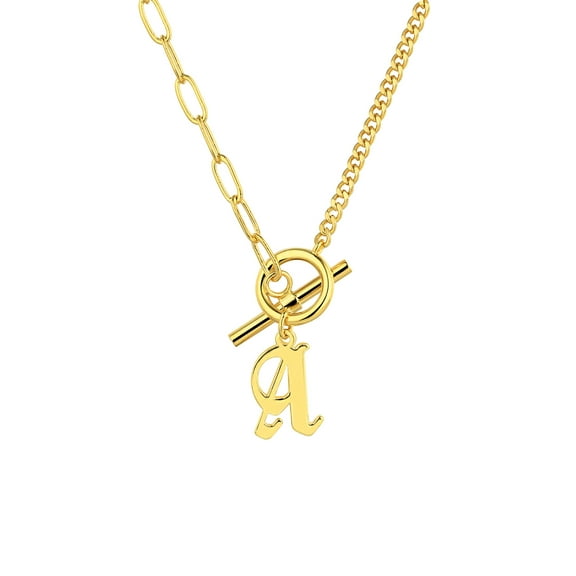 Personalized Planet Women's Mixed Chain New Old English Initial Charm Toggle Necklace