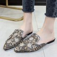thumbnail image 3 of Escarpins Mode Été et Automne pour Femmes Talon Bas Plat Bout Pointu Perle Strass Imprimé Coloré Demi-Mules Mules Chaussures Talons Hauts pour Femmes Filles, 3 of 4