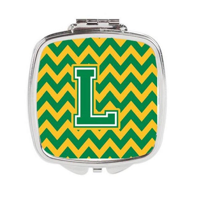 Carolines Treasures CJ1059-LSCM Lettre L Miroir Compact Vert Chevron et Or