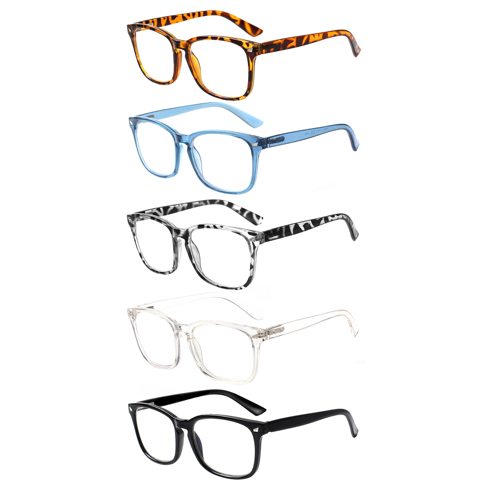 BONCAMOR 5 Pack Reading Glasses for Women and Men Spring Hinge Blue Light Blocking Reader