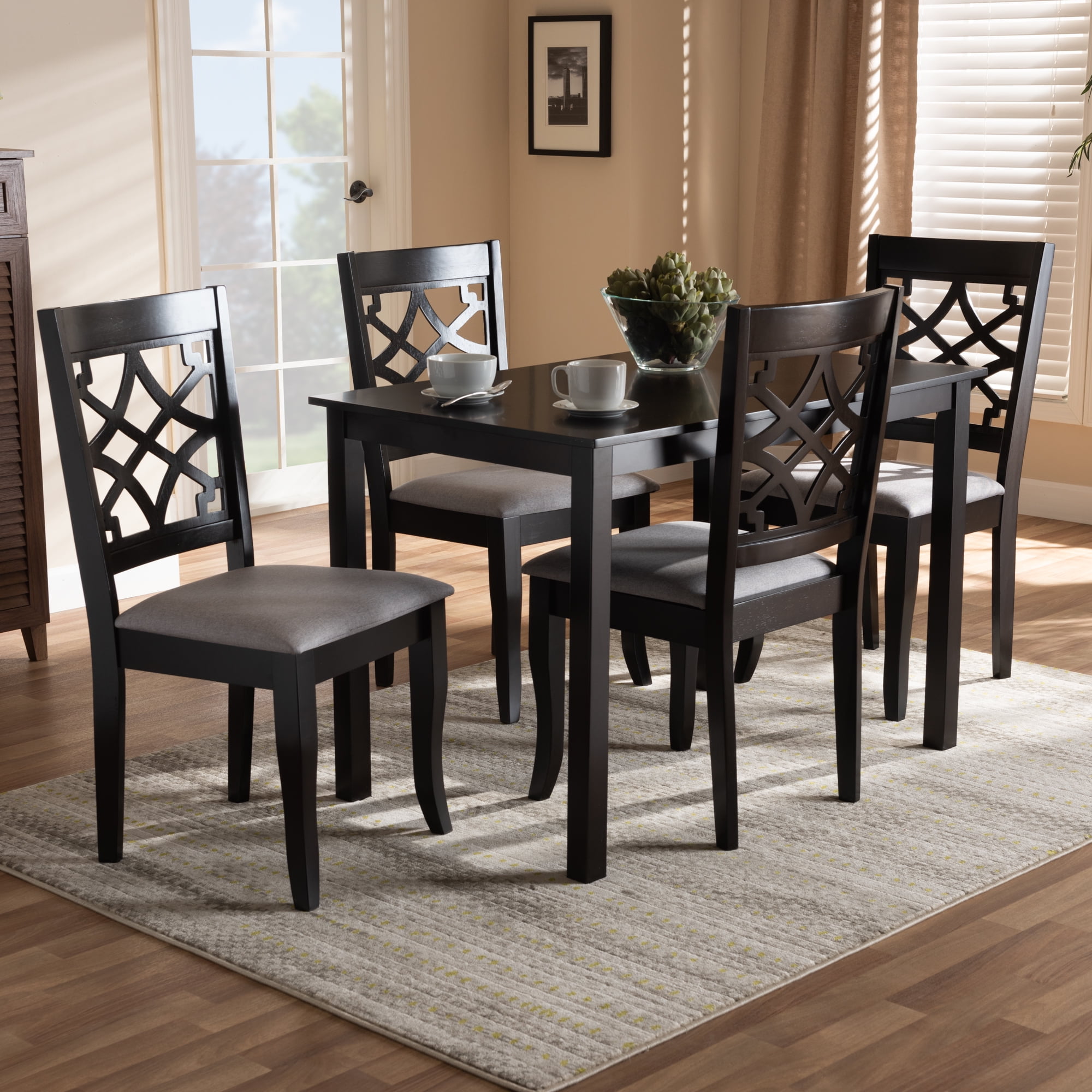 Baxton Studio Mael Modern and Contemporary Grey Fabric Upholstered Espresso Brown Finished 5-Piece Wood Dining Set