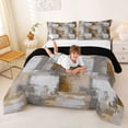 thumbnail image 3 of Homewish Brown Gradient Plaid Queen Comforter Set,Aesthetic Art Comforter Sets Queen,Black Reversible,3 Pieces,1 Comforter and 2 Pillowcases, 3 of 7