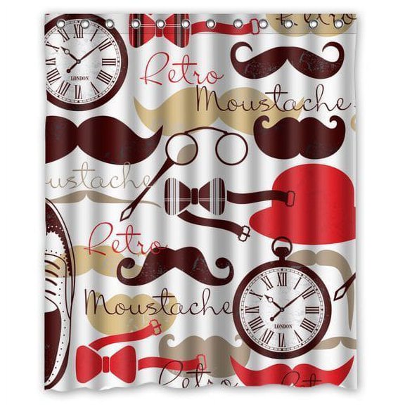 HelloDecor Mustache Shower Curtain Polyester Fabric Bathroom Decorative Curtain Size 60x72 Inches