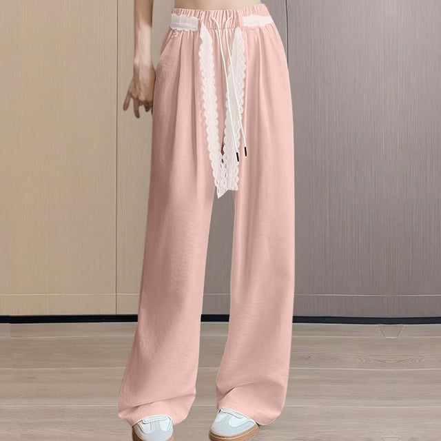 Pantalon Palazzo Fewfanhot pour Femmes Taille Haute Extensible Jambe Grand avec Poches Pantalon Léger de Travail et de Randonnée