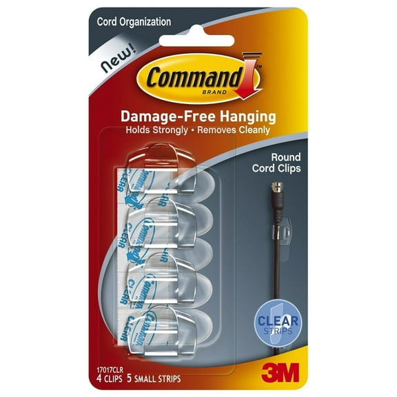 Command Round Cord Clips, Clear, 16-Clip