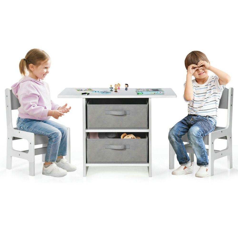 Spaco Wooden Kids Table and Chairs with Storage Baskets Puzzle, Toddler Table and Chair Set for Arts & Crafts, Snack Time, Homeschooling, Homework