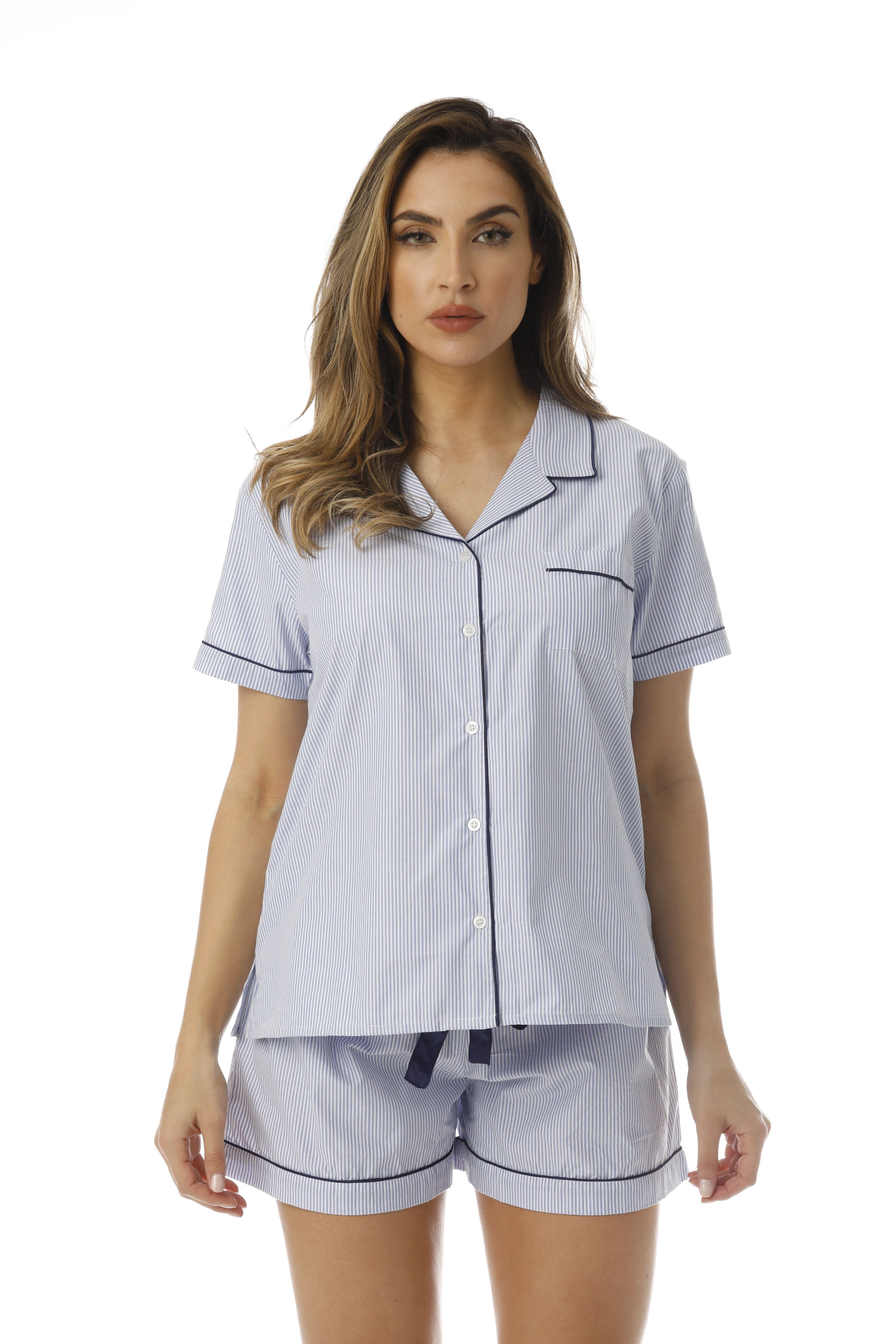 Cocoom Button Down Pajama Short Set (Blue / White, Large)