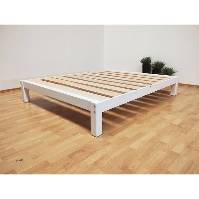 Base Para Cama Queen Size Muebles GM Tradicional Desarmable Madera de Pino Con Laca Color Blanco