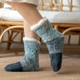 thumbnail image 2 of Floor Socks Color Block Sherpa Lining Knitted Mid-calf Thickened Keep Warm Comfortable Winter Thermal Women Indoor Home Slipper Sleeping Socks for Daily Wear,Blue, 2 of 7