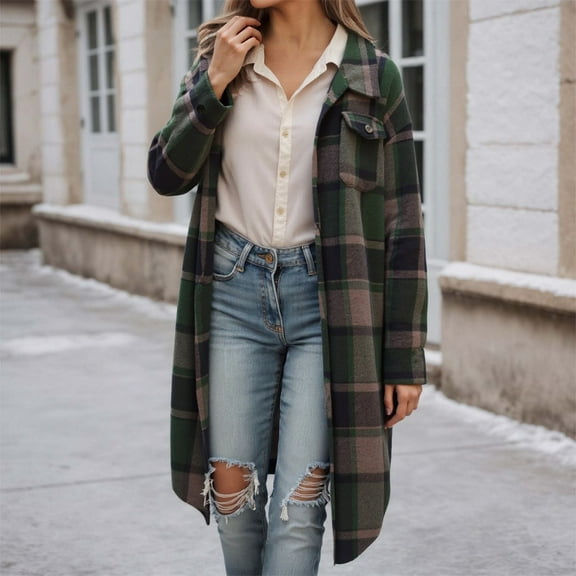 Letdown Women Fall Button Down Long Sleeve Plaid Shirt Business Casual Blouse Top Lightweight Comfy Fashion Outerwear (Army Green,L)