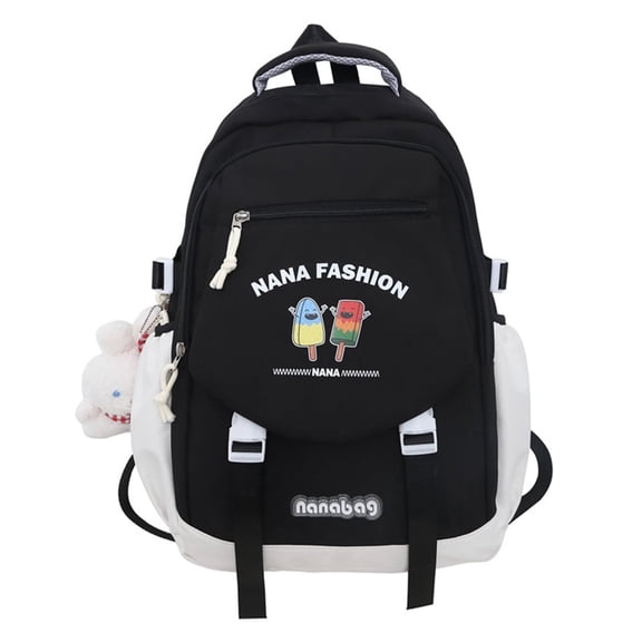 17 In Aesthetic Backpack Cute Large Capacity Laptop Bag Daypack Casual Travel Bookbag -Black
