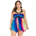 thumbnail image 4 of Meichang Robe de Bain Tankini à Dos Nu pour Femmes Grande Taille Tendance Imprimé Coloré Patchwork Maillots de Bain une Pièce Contrôle du Ventre Robe de Bain Aguichant Dos Ouvert Maillots de Bain avec Shorts, 4 of 9