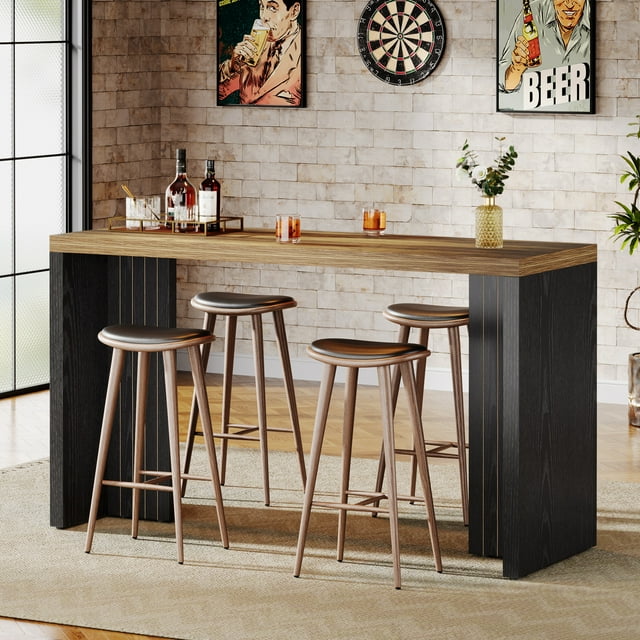 Home Bar Unit, 55.12-Inch Bar Table with a Spacious Tabletop, Modern Freestanding Mini Bar for Home Kitchen, Brown and Black