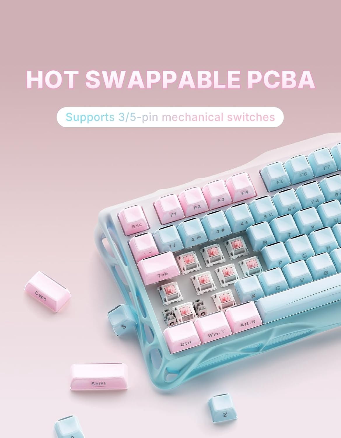 GravaStar Mercury K1 Lite 75% Gaming Keyboard, 2.4GHz/BT/Wired Tri-Mode Wireless Keyboard, Gasket Hot Swappable Mechanical Keyboard, Pre-lubed Linear Switches, Jelly Keycaps, RGB Backlit-Aurora Mist