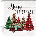 thumbnail image 3 of Farmhouse Christmas Shower Curtain, RV in Buffalo Plaid Check Pine Trees On Rustic Wood Bathroom Accessory, Merry Christmas Holiday Bath Curtain Set, 3 of 4