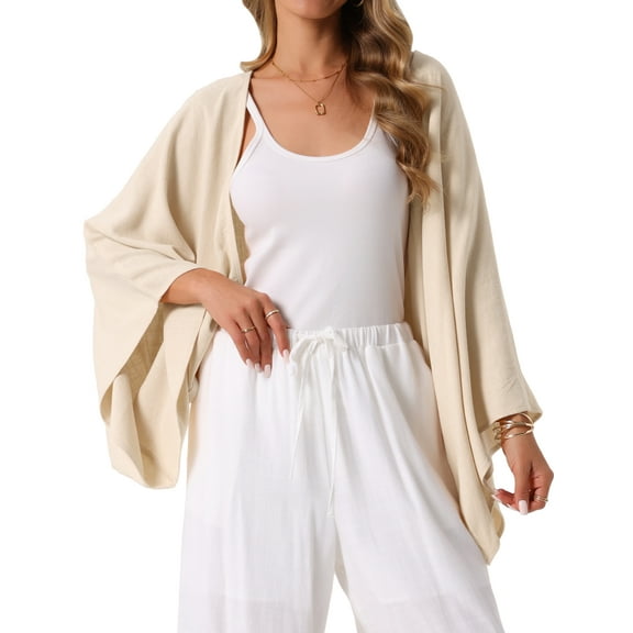 DARING DIVA Women's Linen Cardigan 3/4 Sleeve Open Front Lightweight Shrug S Apricot