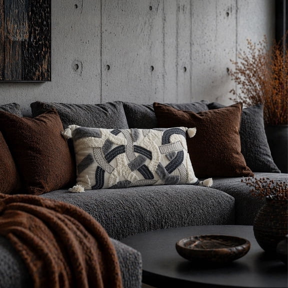 Slate Strata Hand Embroidered Decorative Designer Pillow Cover