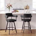 thumbnail image 3 of Zesthouse 26" Counter Height Swivel Barstools, Faux Leather Upholstered Bar Stools Set of 2, Armrests, Metal Base, Black, 3 of 11