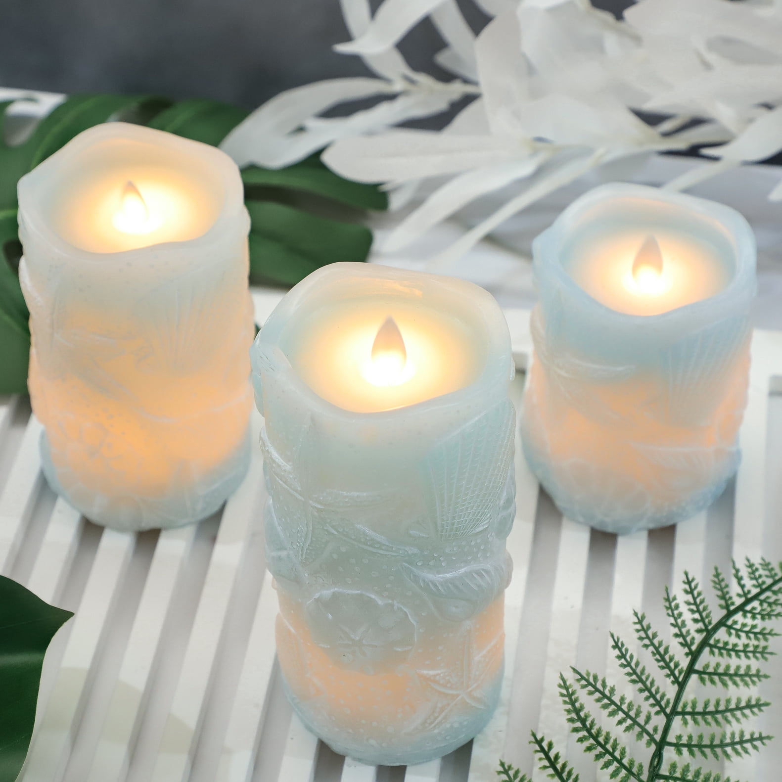 Meltone LED Flameless Candles with Remote(D 3" x H 4" 5" 6"), Battery Powered, Blue