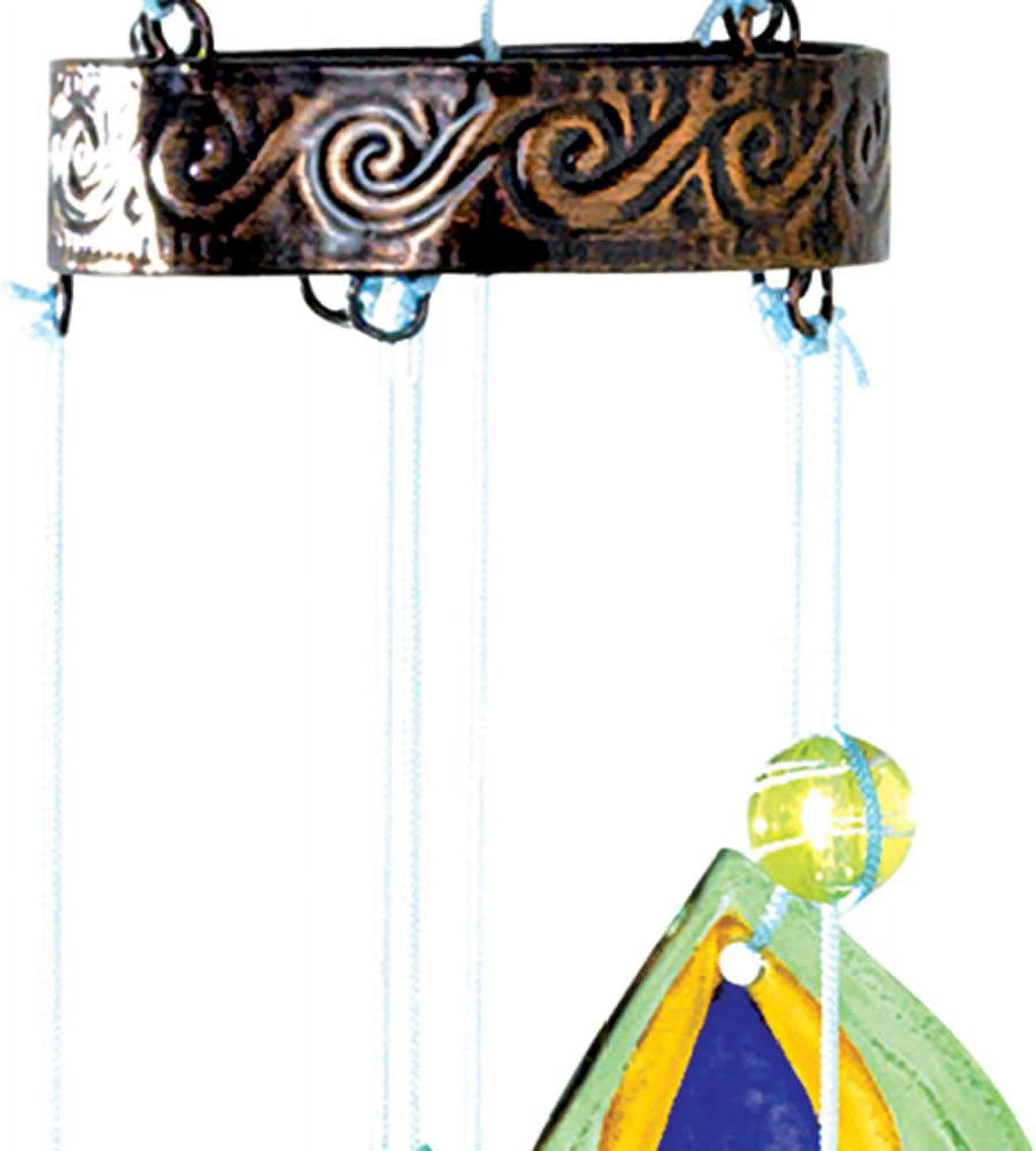 Bits and Pieces Colorful Peacock Wind Chimes Metal and Glass Hanging Sculpture and Chimes