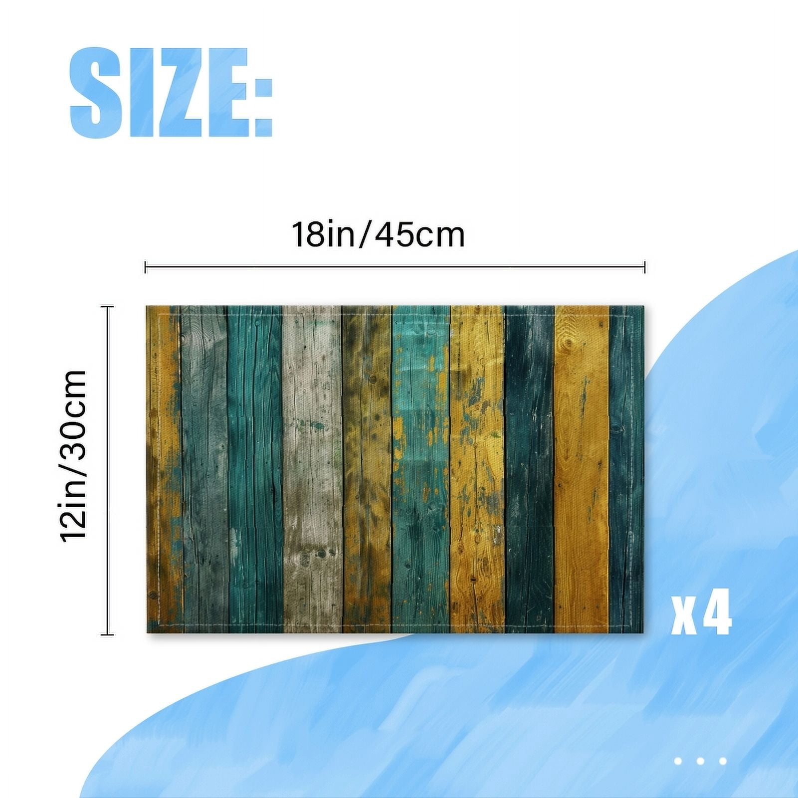 BaHomeck placemats Set of 4 Colorful Wooden Planks In Teal And Yellow Cotton Linen rectangle Placemats for Kitchen Dining Table Indoor,Outdoor,18*12inch