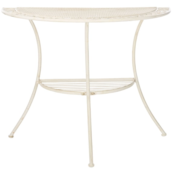 SAFAVIEH Genson Outdoor Patio Semi Circle End Table, Pearl White