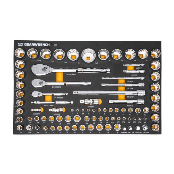 Juego de herramientas GEARWRENCH 83 piezas 1/4, 3/8, 1/2 90 dientes SAE/Metric