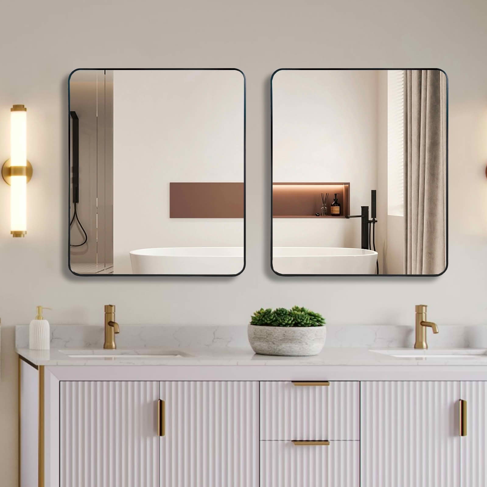 MAYEERTY 30"x36" Black Metal Framed Rectangular Bathroom Wall Mirror, for Bathroom Wall Decor
