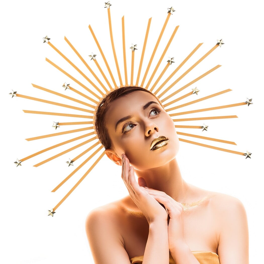 Halo Crown Headband for Women, Golden Star Virgin Mary Headpiece, Zip