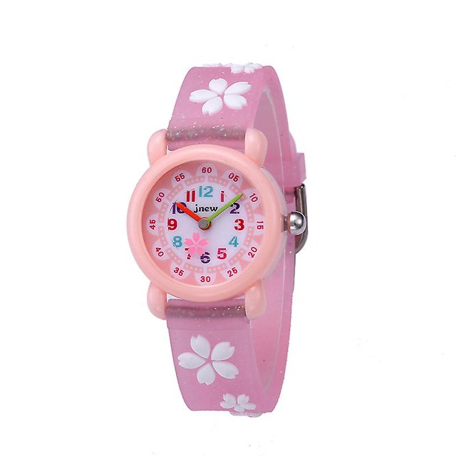 Reloj impermeable de silicona Rojo Verde con dibujos animados de flores de cerezo 3D para niños