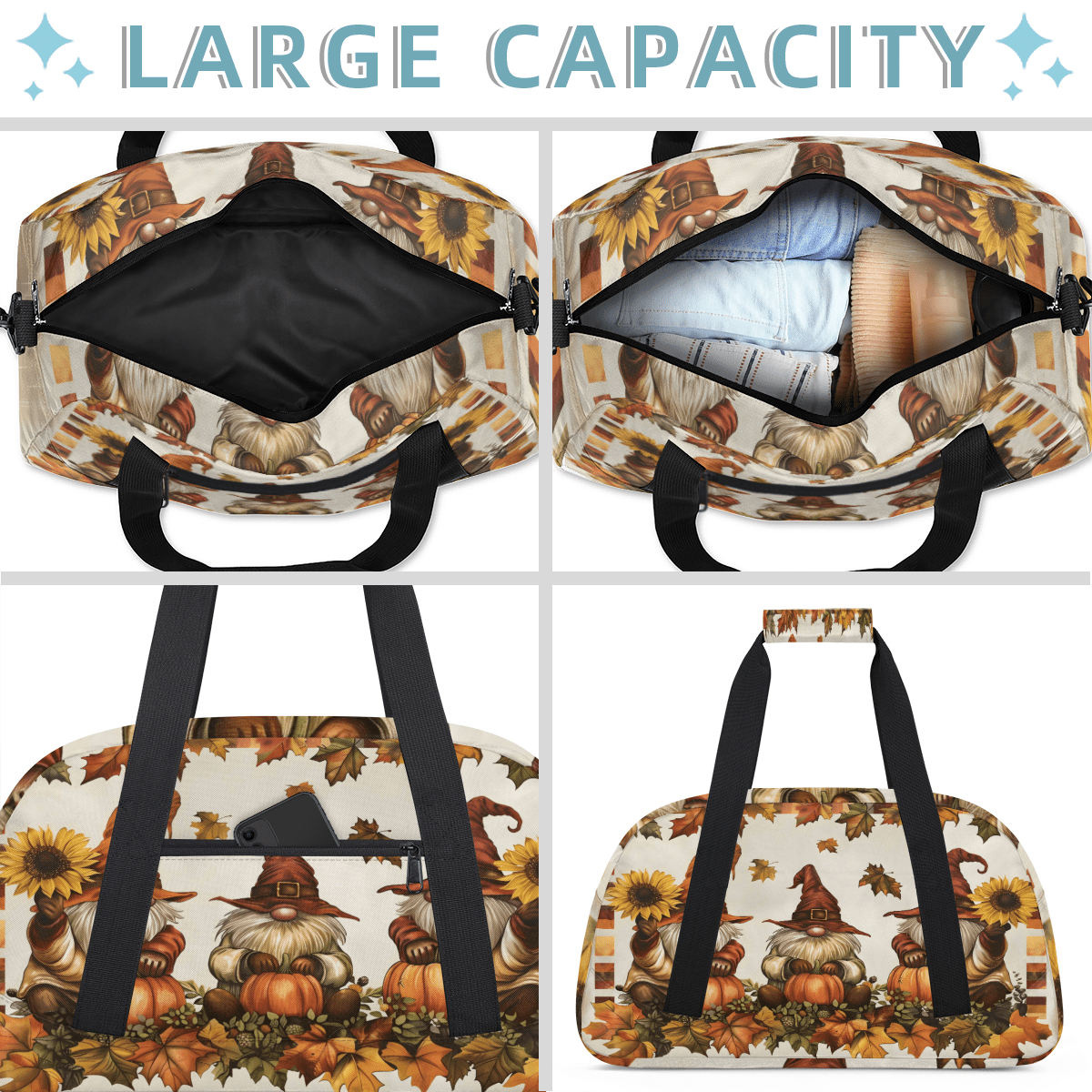 Herdesigns Sports Duffle Bags Travel Duffle Bag Gym Bag Halloween Fall Gnomes Weekender Travel Bag Waterproof Overnight Bag Carry On Travel Tote Bag Dance Bags