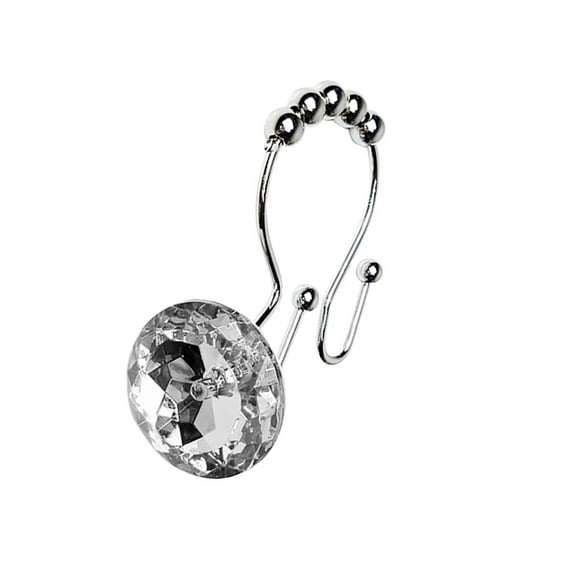 destyer 12pcs Double Glide Shower Curtain Rings Acrylic Crystal Rhinestones Hang Curtain and Liner Hooks Home Decoration