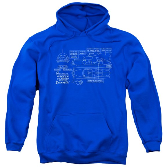 Batman Batmobile Adult Pullover Hoodie Sweatshirt Royal Blue