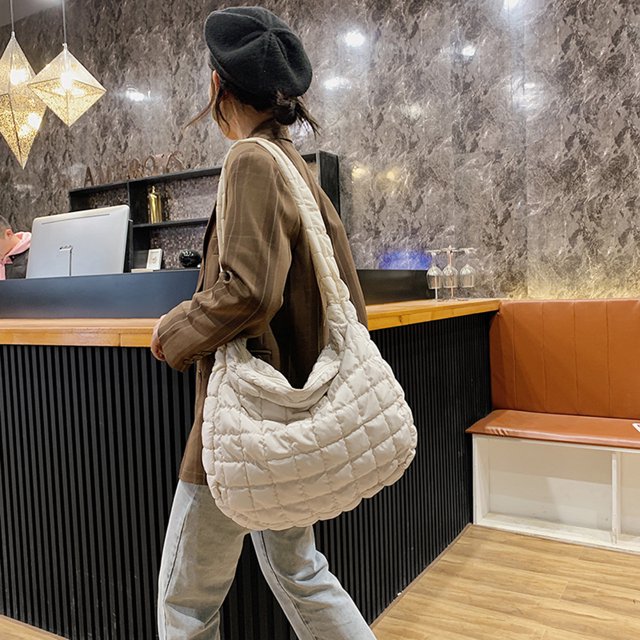 Bolso De Mujer Bolso de mano de celosía para mujer Bolso de hombro sólido de edredón de gran capacidad (blanco)